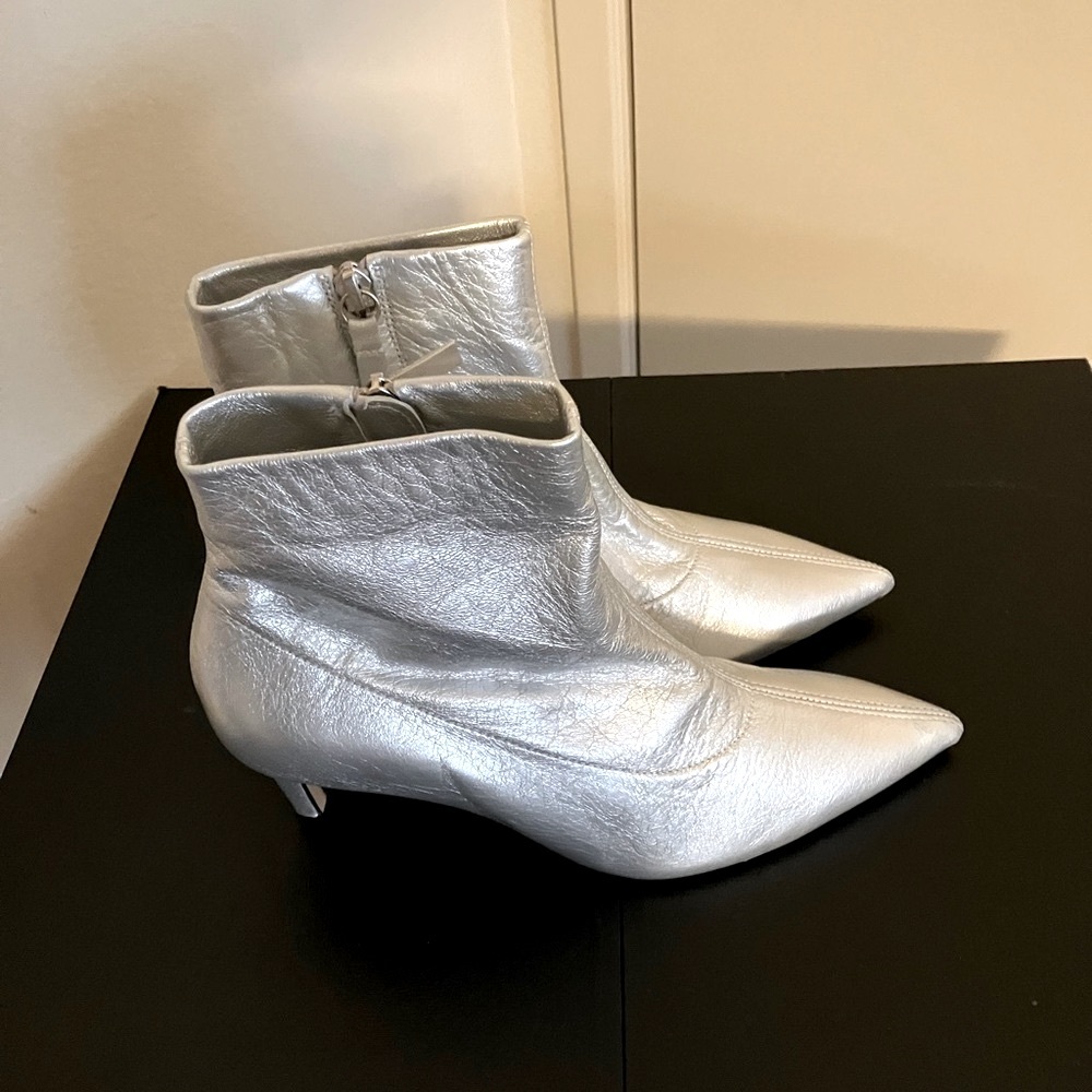 Zara Sheep Leather Ankle Boots Size 6.5 New, Metalic, Zip Up, 3 Inch Heel  - Picture 13 of 16